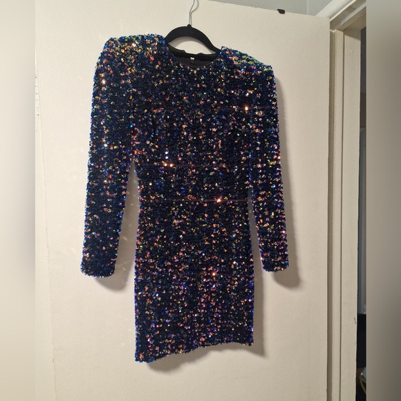 HELSI Milena Elegant Black Sequin Long Sleeve Dress XS Designer Neiman Marcus - Picture 2 of 16
